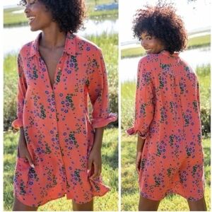 Natural Life Gauze Vibrant Orange Floral Dress